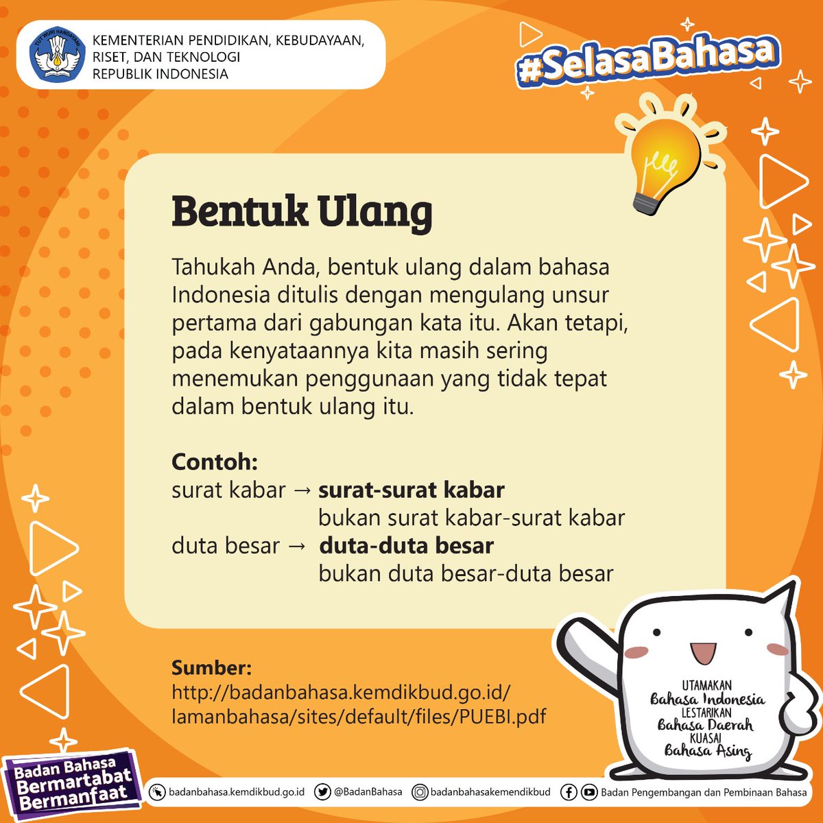 BadanBahasa's tweet photo. Halo, #SahabatBahasa dan #SahabatDikbud
Bagaimana? Dapatkah Anda memberikan contoh-contoh lainnya?

#MerdekaBelajar
#CintaiBahasaIndonesia https://t.co/0M1tHNtLjC