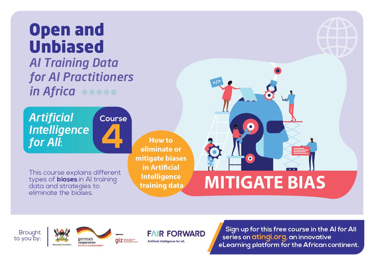fair_forward's tweet photo. The great potential of AI comes with a number of risks: Learn more about different biases in AI training data and strategies to mitigate them in this course on @atingi_elearn 
https://t.co/ksZqicCFl4

Created by: @Makerere, @MakCoCIS, @MakCEDAT, @AIR_lab_MUK https://t.co/Rhfp1wyBWl