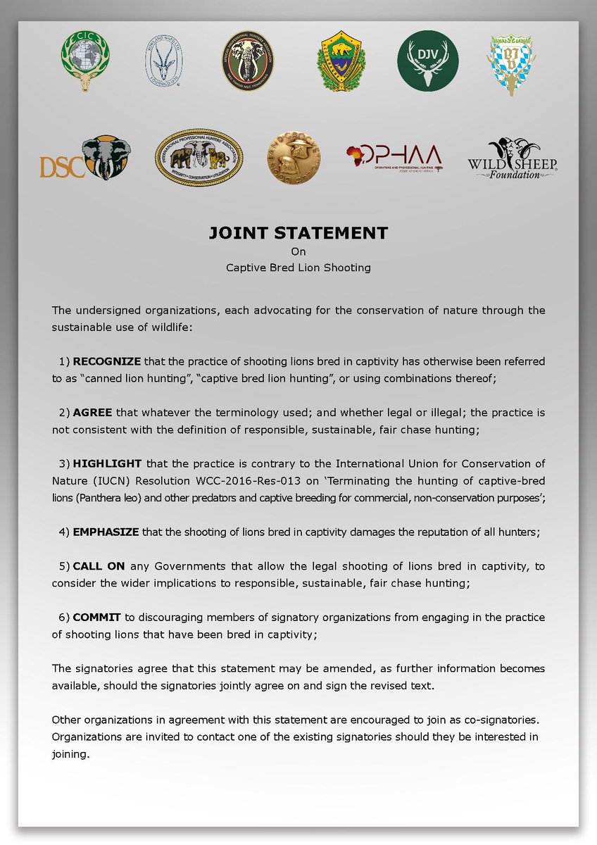 CICwildlife's tweet photo. ๐ขThe Bayerischer Jagdverband e.V. (BJV) has joined as a co-signatory of the joint statement๐on captive bred lion shooting originally published by the CIC and Dallas Safari Club (DSC) in November, 2020. #CBLS
For the full story, please visit our siteโฌ๏ธ
https://t.co/ulOx66PEt2 https://t.co/lH4ULfTFS0