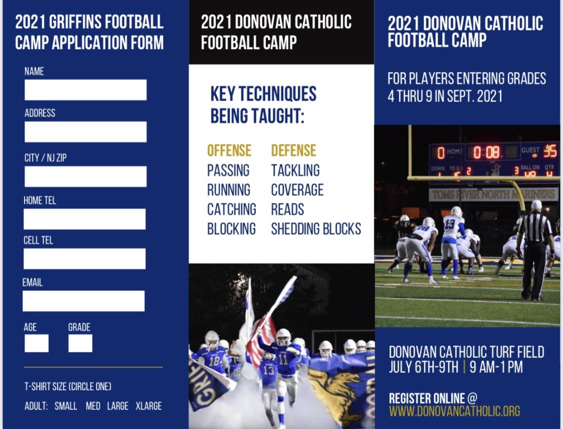 Sign-up for the Donovan Catholic Youth Football Camp today!! 
-July 6th-9th
-Open to athletes entering Grades 4-9