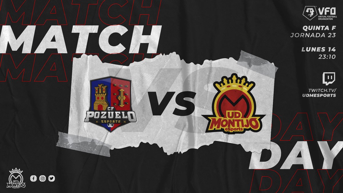 ⚽️ 𝔻𝕀𝔸 𝔻𝔼 ℙ𝔸ℝ𝕋𝕀𝔻𝕆 ⚽️
🏆 <a href="/VFOspain/">VFO España</a> - <a href="/VFOspain_ps/">VFOspain PS</a>
📌 Quinta F | Jornada 23

🆚 <a href="/PozueloeSports/">CF Pozuelo eSports</a> 
 
🗓️ Lunes 14 de junio
⏰ 23:10h
📺 Directo en twitch.tv/udmesports

#WeAreBack | #UDMClubesPro