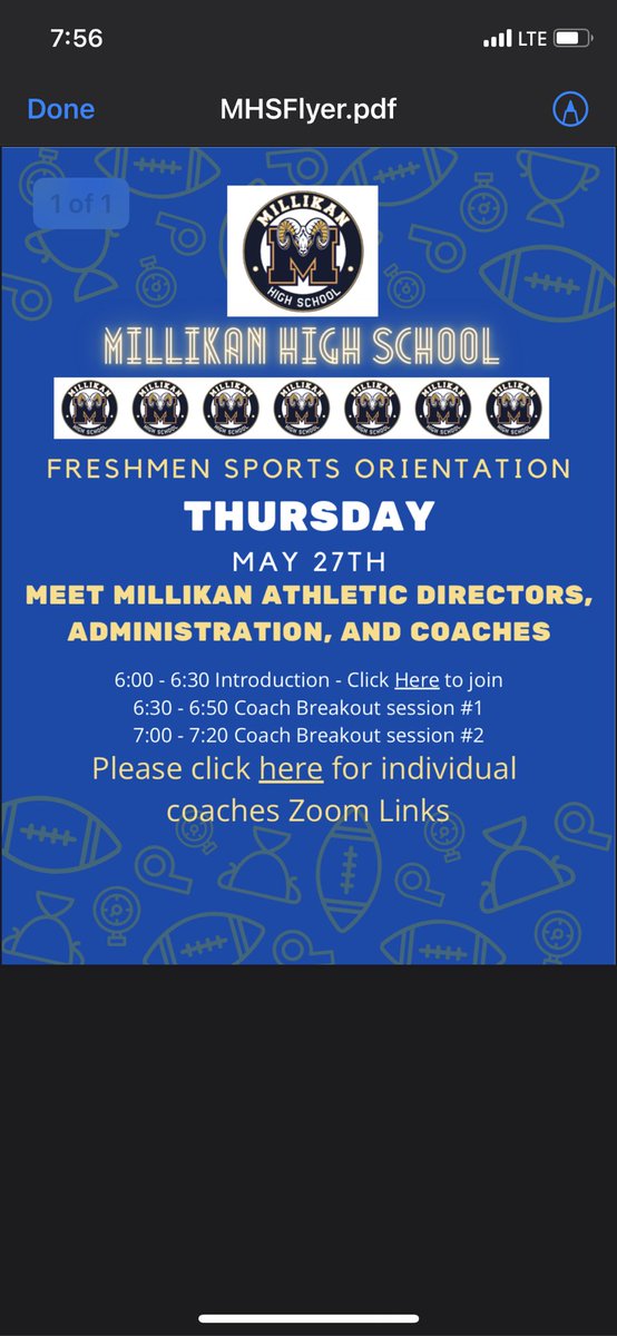 Incoming Rams! Come see what’s up with Millikan Sports for next year. Come meet our coaches and get a feel of what we are about. Use the following link to access the codes: docs.google.com/document/d/1En…