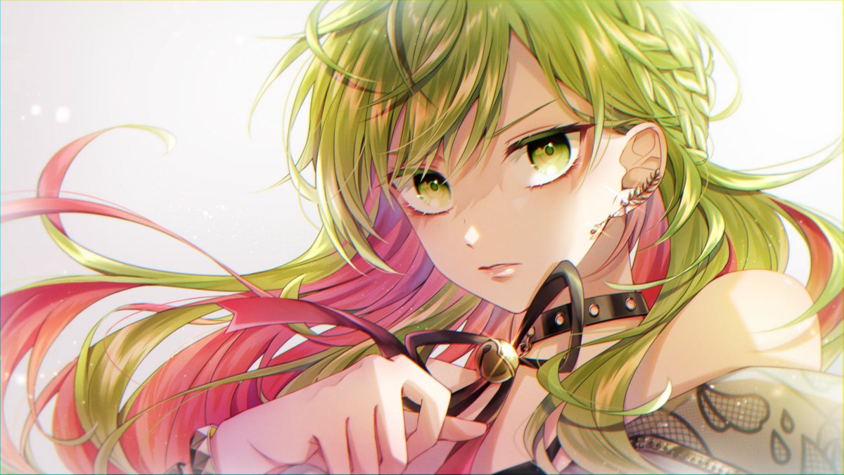 1girl green hair solo jewelry earrings green eyes long hair  illustration images