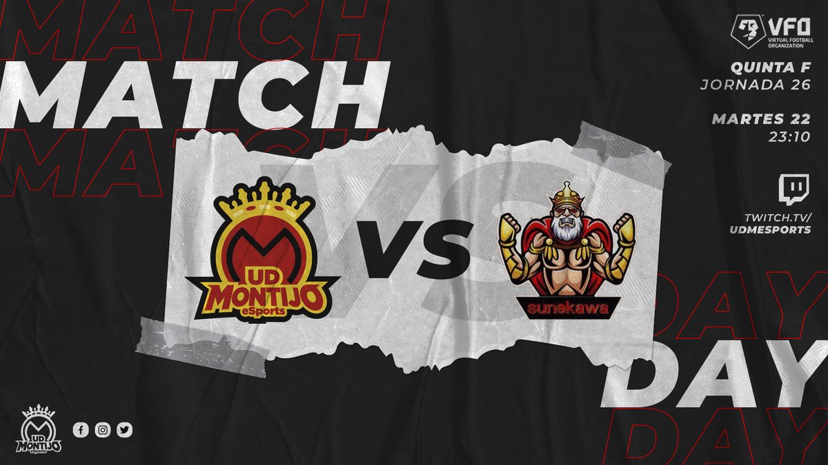 ⚽️ 𝔻𝕀𝔸 𝔻𝔼 ℙ𝔸ℝ𝕋𝕀𝔻𝕆 ⚽️
🏆 <a href="/VFOspain/">VFO España</a> - <a href="/VFOspain_ps/">VFOspain PS</a>
📌 Quinta F | Jornada 26

🆚 @Sunekawa1 
 
🗓️ Martes 22 de junio
⏰ 23:10h
📺 Directo en twitch.tv/udmesports

#WeAreBack | #UDMClubesPro