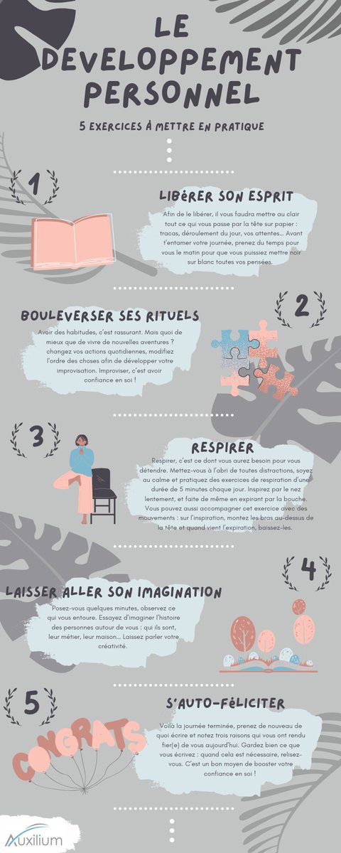 auxilium_rh's tweet photo. Voilà quelques petits conseils et exercices à mettre en pratique pour son développement personnel. 

#developpementpersonnel #developpement #personnel #exercice #respirer #auxilium #entreprise #conseil #liberer #imagination #felicitation https://t.co/5uOT55b71u