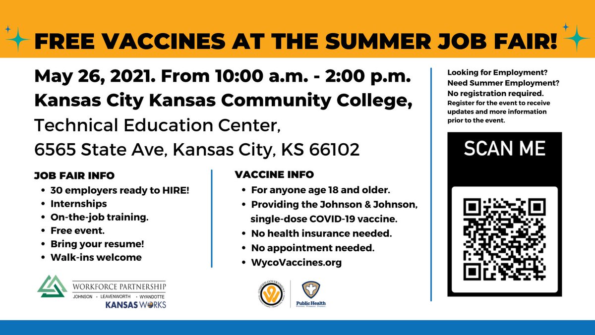 KCKCC is hosting a series of COVID-19 Vaccine Clinics over the next few weeks, including one TOMORROW!

The clinic will be from 10 a.m. to 2 p.m. May 26 <a href="/KCKCCTEC/">KCKCCTEC</a> (Johnson &amp; Johnson Vaccines, one dose). Check out the info for the upcoming clinic. No appointment necessary!