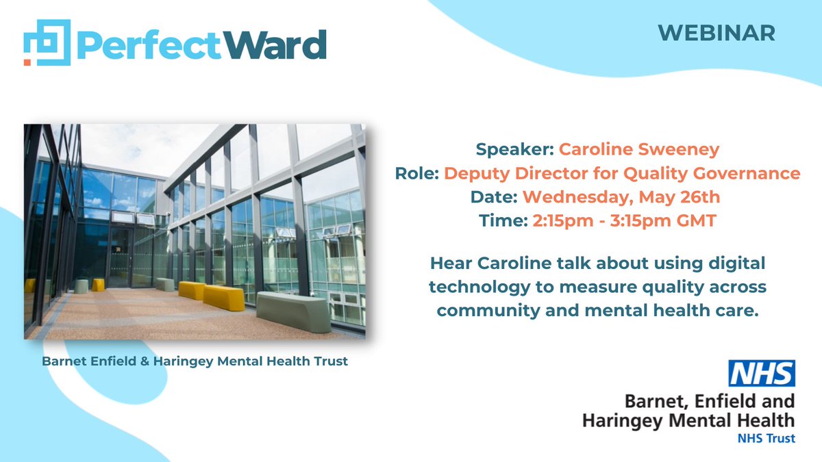 Introducing guest speaker: Caroline Sweeney, Deputy Director for Quality Governance. Last chance to register for our FREE #Webinar to find out how she uses #DigitalTechnology to measure quality across #Community &amp; #MentalHealthCare. 

Sign up here: bit.ly/3nWo2fM