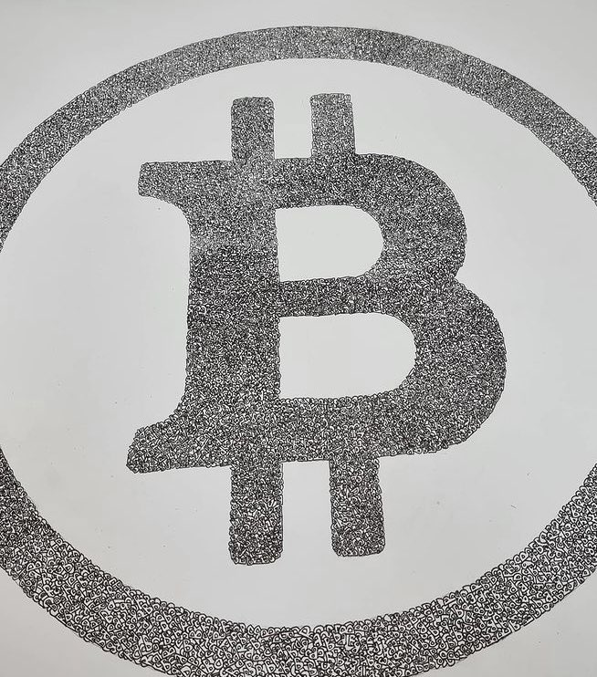 cheung_art's tweet photo. Look closer, this whole art work is hold together with HAND-DRAWN thousands of B:s with their own angle...,making each of them unique. #Aspergerssyndrome #bitcoin #bitcoinart https://t.co/vEowQuN2db
