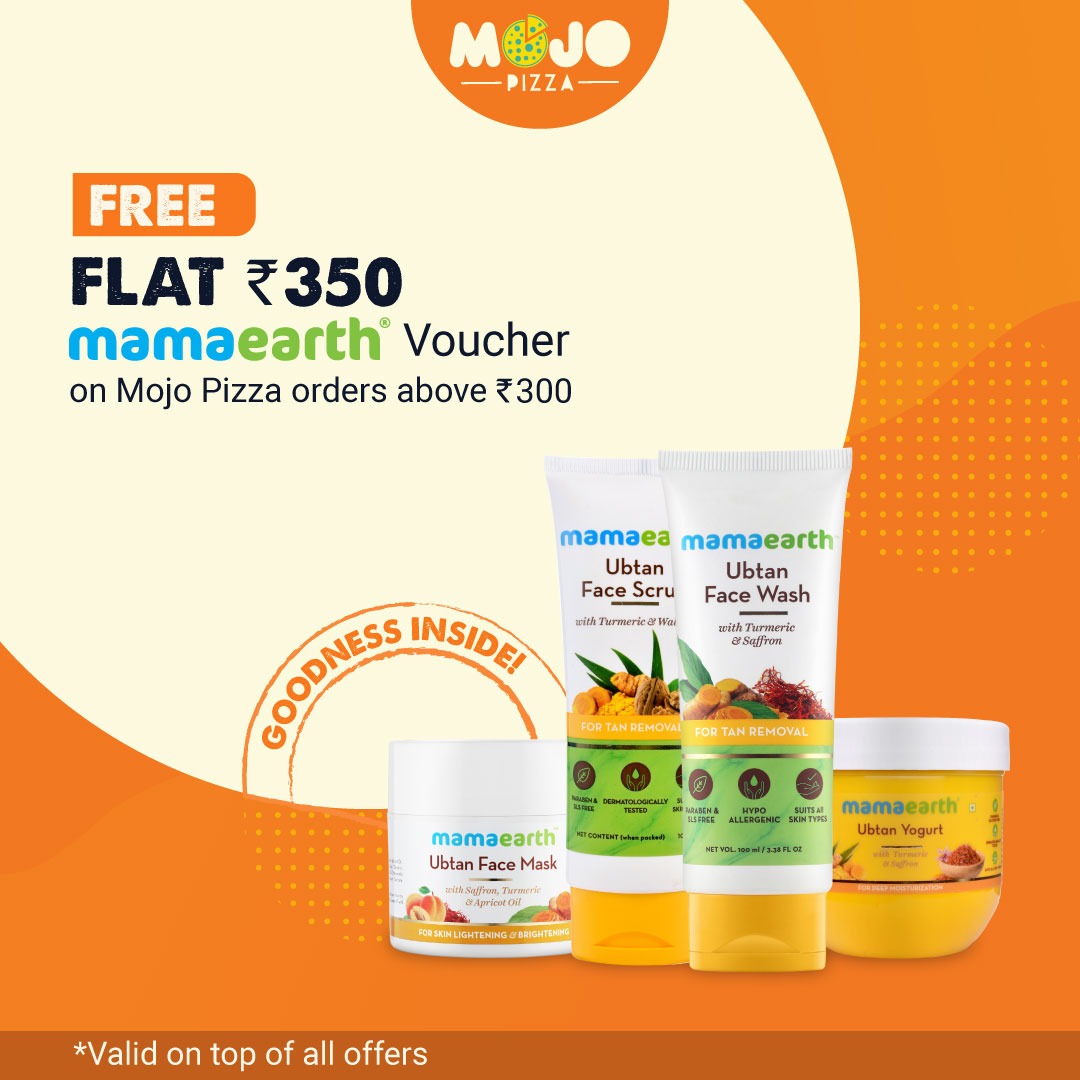MojoPizzas's tweet photo. It's self-care time! 
Get a FREE Mamaearth voucher worth Rs.350 on every MOJO Pizza order above Rs.300! 
.
.
#freebie #giftvoucher #gifthampers #selfcare #pamperyourself #withmojopizza #mojopizza #2xtoppings #yummy #pizzaisbae #pizzaislife #foodie #instafood #grabnow #expiressoon https://t.co/XaJgQTjrAe