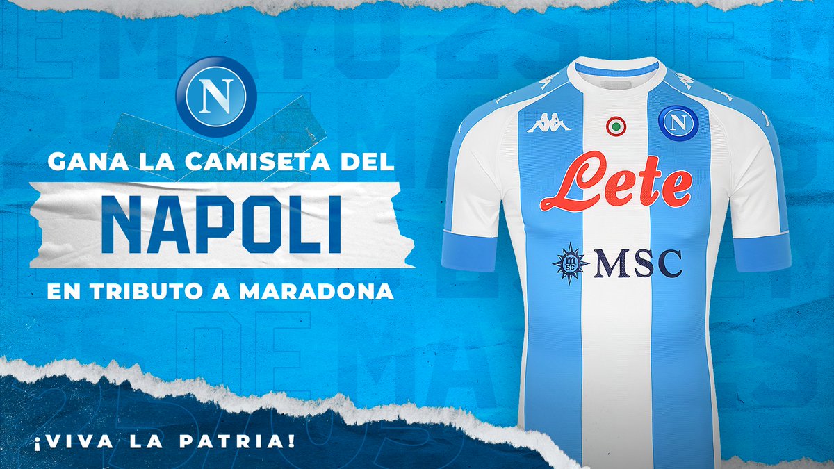 ¡𝗣𝗼𝗻𝗲𝘁𝗲 𝗹𝗮 𝗰𝗲𝗹𝗲𝘀𝘁𝗲 𝘆 𝗯𝗹𝗮𝗻𝗰𝗮! 🔵⚪️  Este #25DeMayo lo festejamos con un sorteo muy especial. ¿Querés la camiseta tributo a Maradona? 👕  🇦🇷 

Seguí nuestra cuenta: <a href="/sscnapoliES/">Oficial SSC Napoli</a> 
Dale RT a este tweet 🔁
Ya estás participando. ✅

#ForzaNapoliSempre 💙