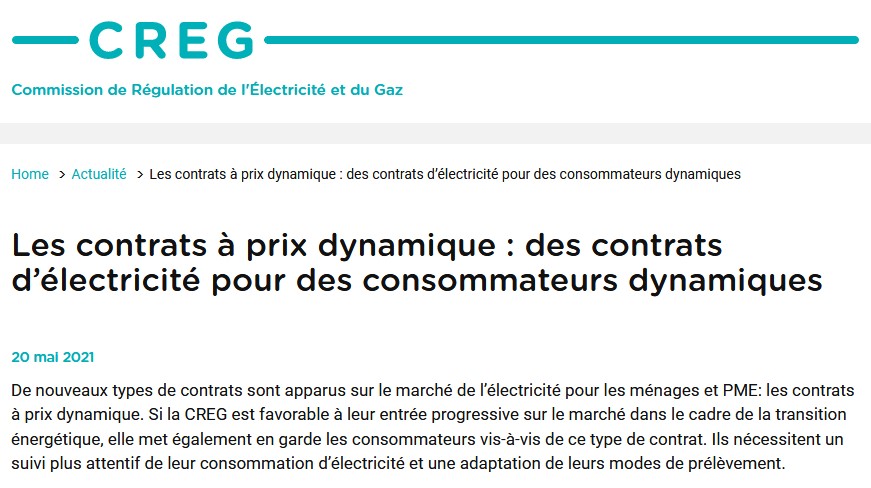 La Commission de Régulation de l'Électricité et du Gaz,  le régulateur fédéral de l’énergie en Belgique publie une note sur les offres à tarification dynamique    creg.be/fr/news/les-co…