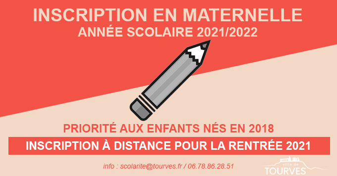 [INSCRIPTION ÉCOLE MATERNELLE - ANNÉE 2021-2022]

Les inscriptions à l'école maternelle pour l'année scolaire 2021-2022 ont commencé !
( pour les enfants nés en 2018)
➡ plus d'infos : scolarite@tourves.fr / 06.78.86.28.51