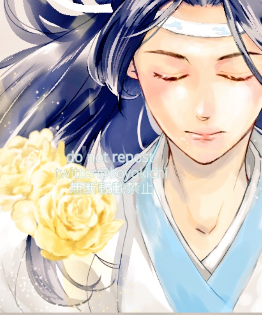 1boy closed eyes flower solo male focus long hair yellow flower  illustration images