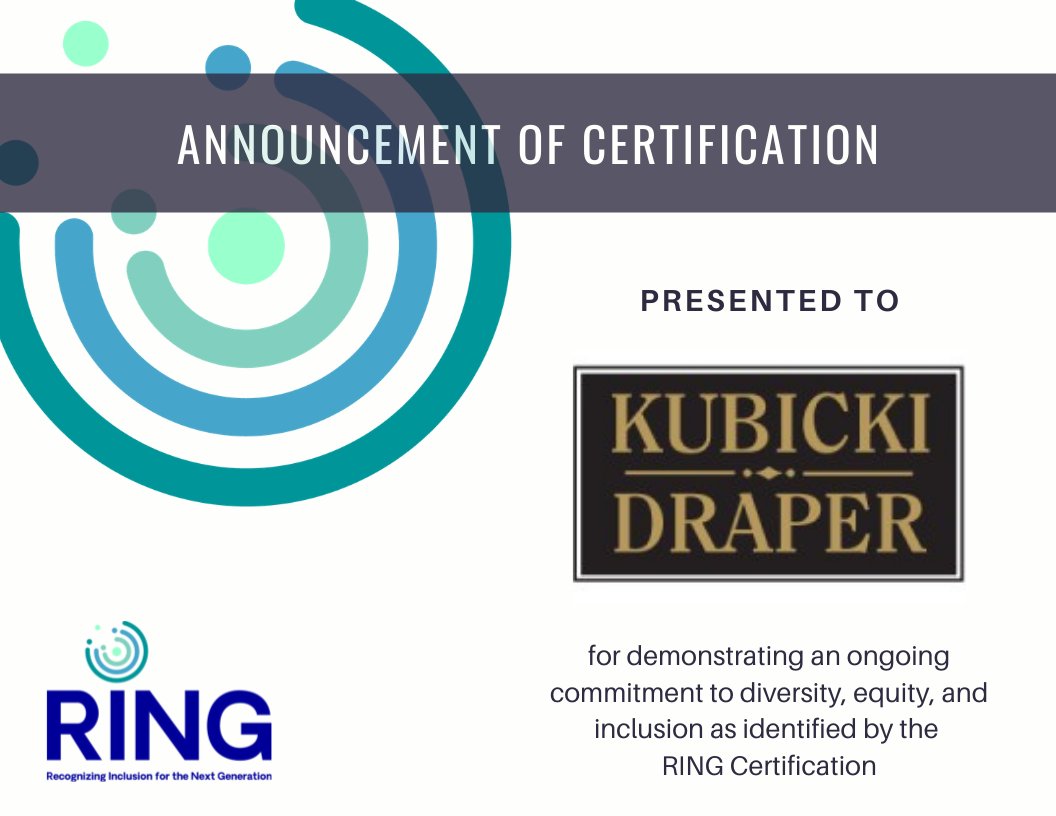 RingCertified's tweet photo. @KubickiDraper is now @RingCertified! Learn more about their commitment to #diversityandinclusion by visiting their certification page: https://t.co/PIFuzO3moZ https://t.co/RYiNazxmQ6