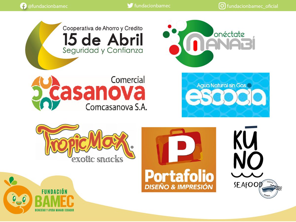 FBamec's tweet photo. Agradecemos a todas nuestras marcas auspiciantes, por su apoyo a la @fundacionBamec, estos son algunos ejemplos de quienes nos ayudan

 ¡Muchas gracias! 🙂🙂👏👏👏 
#todossomosBamec
#ElRetoHambreCero https://t.co/9k1LhE2Wtl