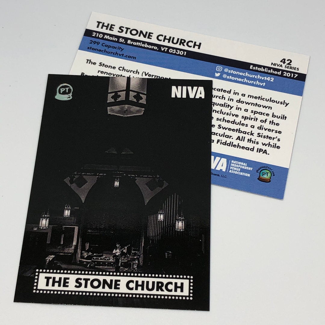 NIVA Venue Series Card #42
<a href="/stonechurchvt/">Stone Church</a>
📷: Cass Blair
COLLECT THEM ALL: 
ptour.me/buy-pttc-niva-…
Proceeds support @NIVAssoc

#NIVA #SaveOurStages #phantasycards #pttc #venueseries #tradingcards #cardcollector #venuecards #jamcards #rockcards #phantasytour <a href="/phantasytour/">Phantasy Tour</a>