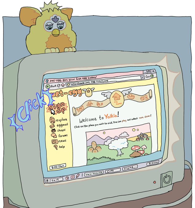 sneak peeks of my upcoming comic (minus the text) trying to evoke a nostalgia re: pet games, early 2000s internet and being the one kid in ur tiny town into anime 