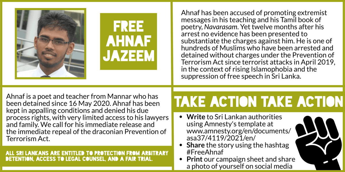 We call on the Sri Lankan authorities to end their problematic investigation and immediately release Ahnaf Jazeem #FreeAhnaf srilankacampaign.org/jailed-for-a-b…