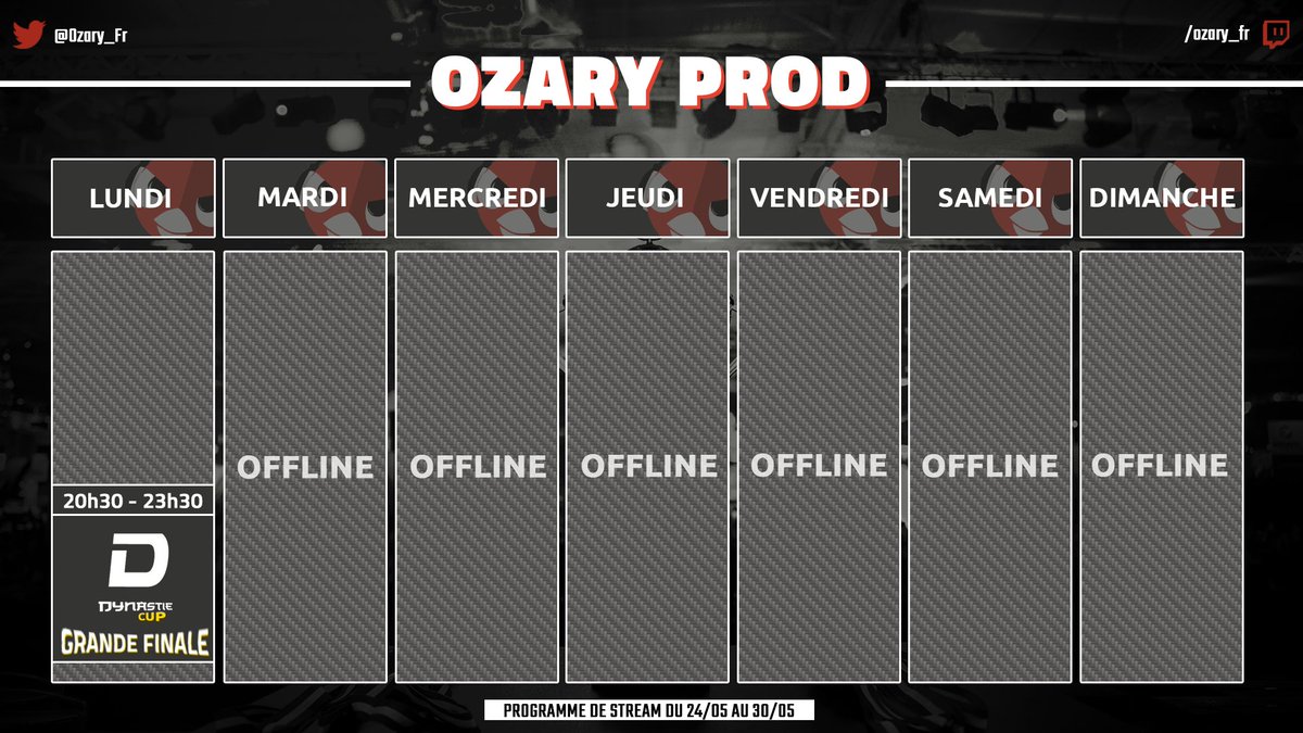 | - #OzaryProd - |

🎛 Prod' de cast

🗓 Après une grande finale de la #DynastieCup By <a href="/DNSCoD/">Dynastie Performance Call of Duty</a> hier soir, ce week-end sera un peu plus calme, mais attention des casts sauvages peuvent apparaîtraient 🥰

▶  twitch.tv/ozary_fr
