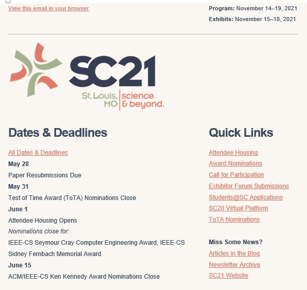 XISS_HPC's tweet photo. SC21 (Super Compute Expo) is set for November 15th thru 18th in St. Louis, MO this year. Mark your calendars - we're looking forward to seeing everyone this year. https://t.co/PIF8UwiM7S