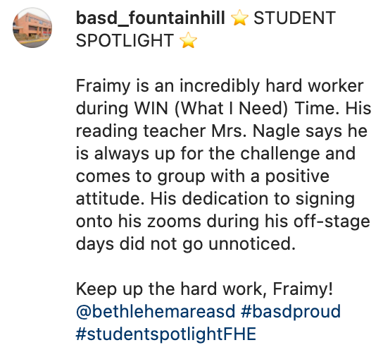 BASDFtHill's tweet photo. ⭐️ STUDENT SPOTLIGHT ⭐️
This week, FHE recognizes Fraimy and his hard work! We are very proud of you! @BethlehemAreaSD https://t.co/YGhmyrEHVK