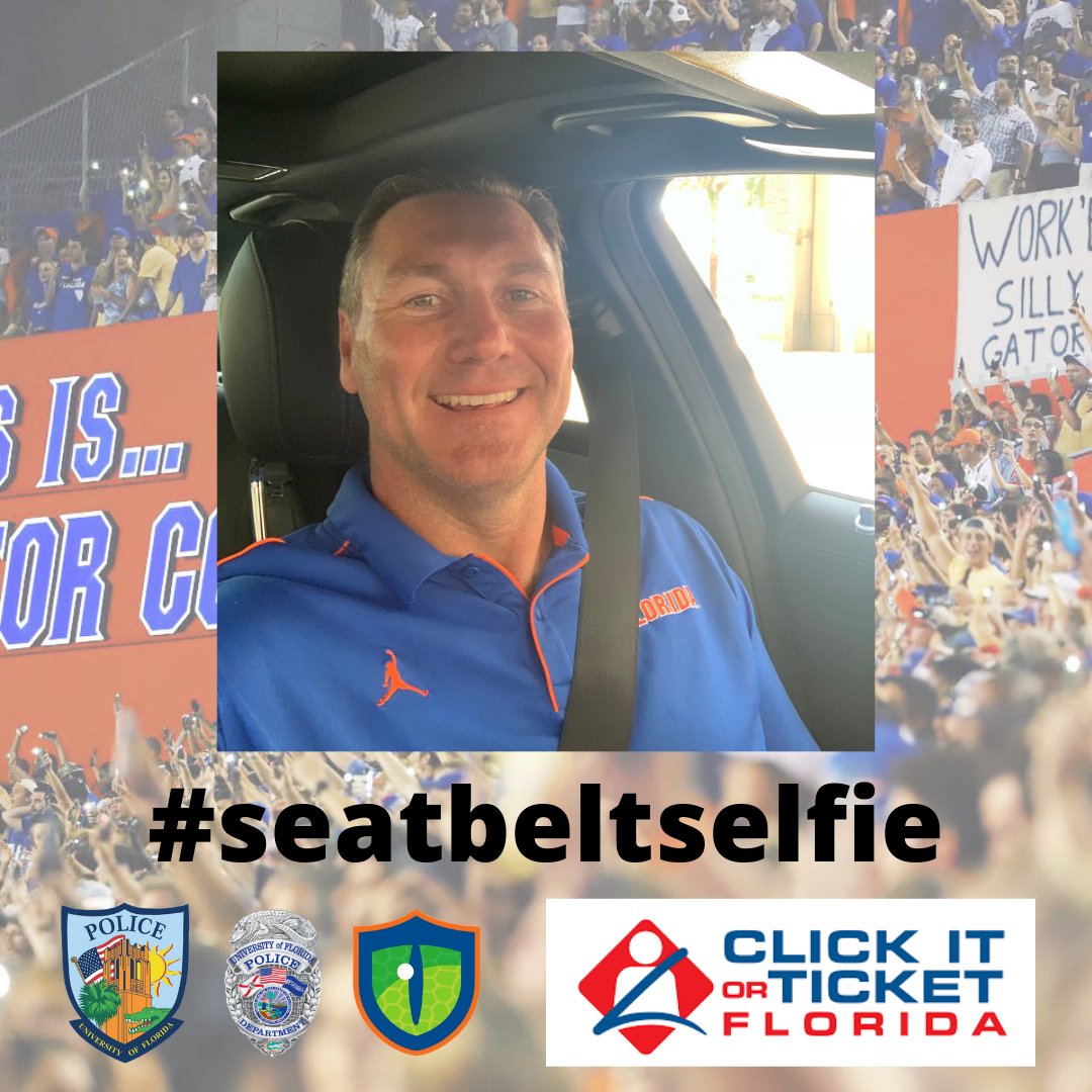 Thank you <a href="/CoachDanMullen/">Dan Mullen</a> <a href="/FloridaGators/">Florida Gators</a> <a href="/GatorsFB/">Florida Gators Football</a> for leading by example.  Always wear your seatbelt. #seatbeltselfie #ClickItOrTicket
