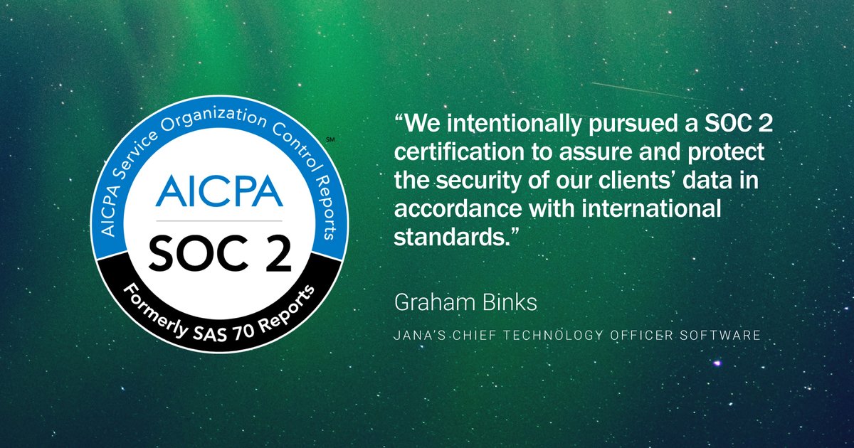 JANAtechnology's tweet photo. The #JANA team is proud to announce the successful completion of a System and Organization Controls (SOC) 2® Audit. https://t.co/RfNtKLUshe