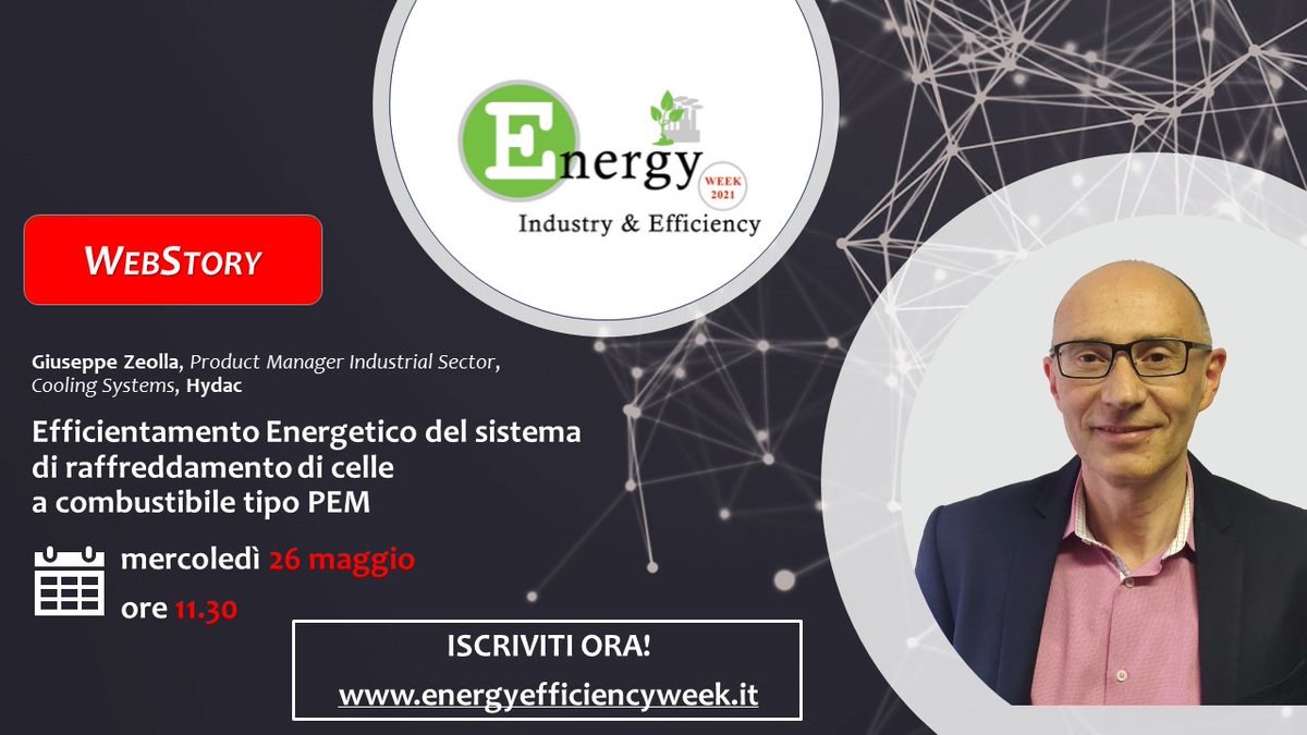 EnergyWeekIE's tweet photo. Il secondo appuntamento di domani, ore 11.30, è con @HYDACITALIA 
🎙: Giuseppe Zeolla, Product Manager Industrial Sector #Hydac
💡 : "Efficientamento Energetico del sistema di raffreddamento di celle a combustibile tipo PEM".

2/3 https://t.co/fmUvhIeeww