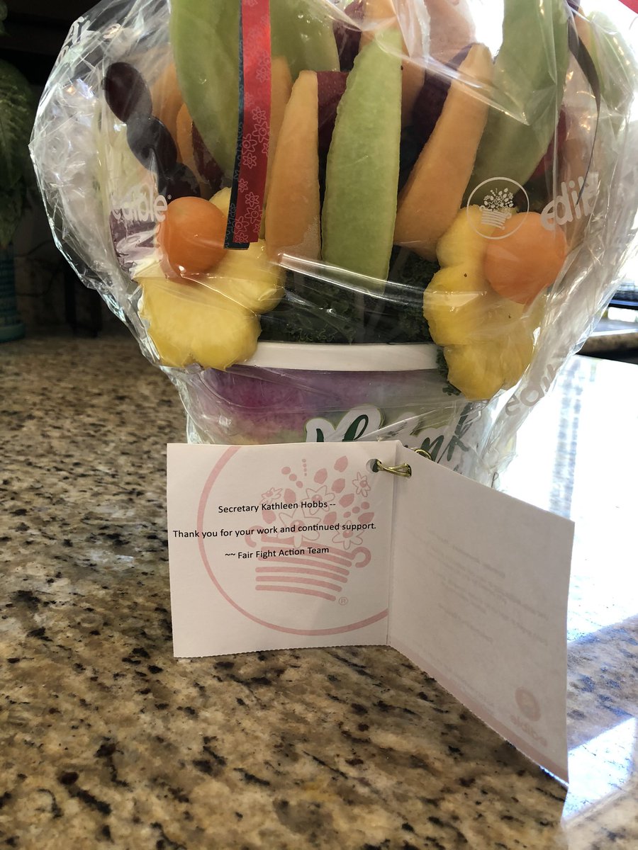 katiehobbs's tweet photo. When @staceyabrams, @gwlauren, and their crew at @fairfightaction send you a fruit basket, you know you’re doing it right. https://t.co/yQ11UdmXso