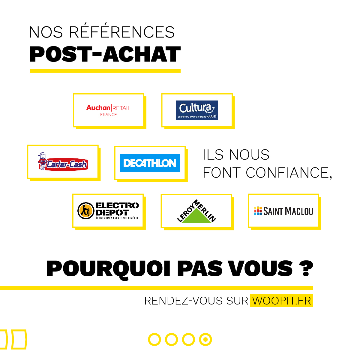 🗣Woop Post-Achat
Grâce à la technologie Woop, proposez à vos consommateurs  un parcours post-achat totalement personnalisé. 🤝

Pour en savoir plus sur les bénéfices de la solution Woop et échanger avec nos experts c’est par ici 👉 : woopit.fr/post-achat