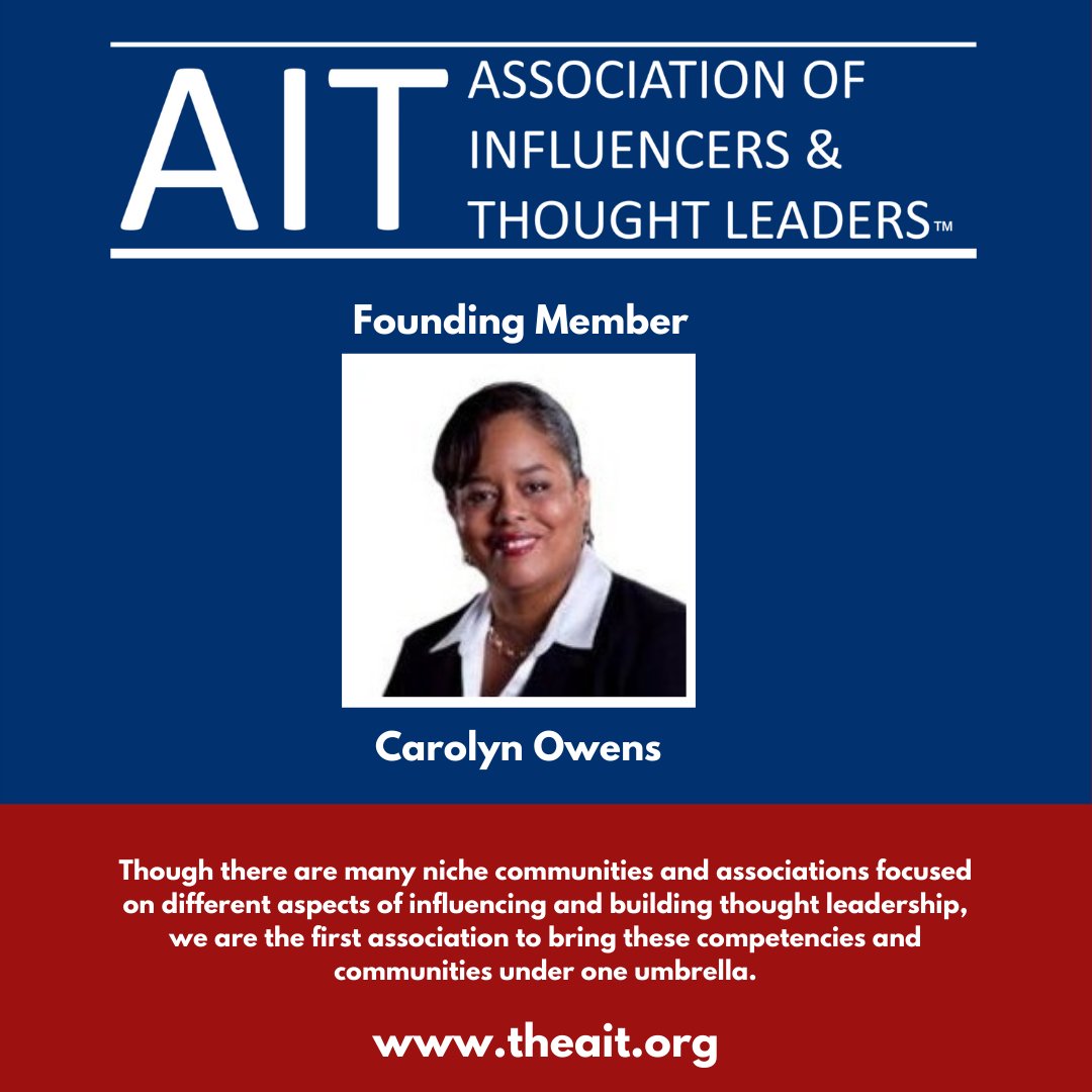 TheAITorg's tweet photo. We're excited to have @carolrowens, a Career Strategist, Leadership and Life Coach, as a founding member of the The Association of Influencers & Thought Leaders (TheAIT)! #theait #infinitycoaching #coaching https://t.co/Nkpb28epmO