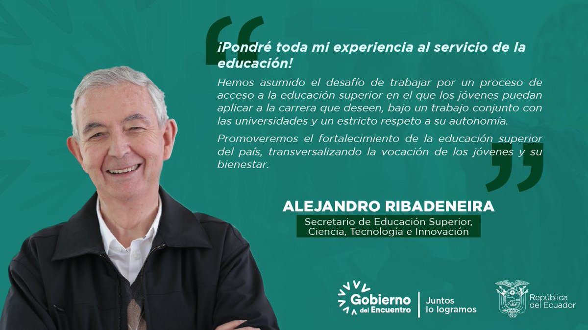 EduSuperiorEc's tweet photo. ¡Experiencia y conocimiento al servicio de la educación superior! 

En el siguiente enlace 🔽 podrás conocer más sobre la trayectoria académica de Alejandro Ribadeneira, secretario de Educación Superior, Ciencia, Tecnología e Innovación.

👉 https://t.co/FOm2ctDA1p https://t.co/mCZt8zW5PQ
