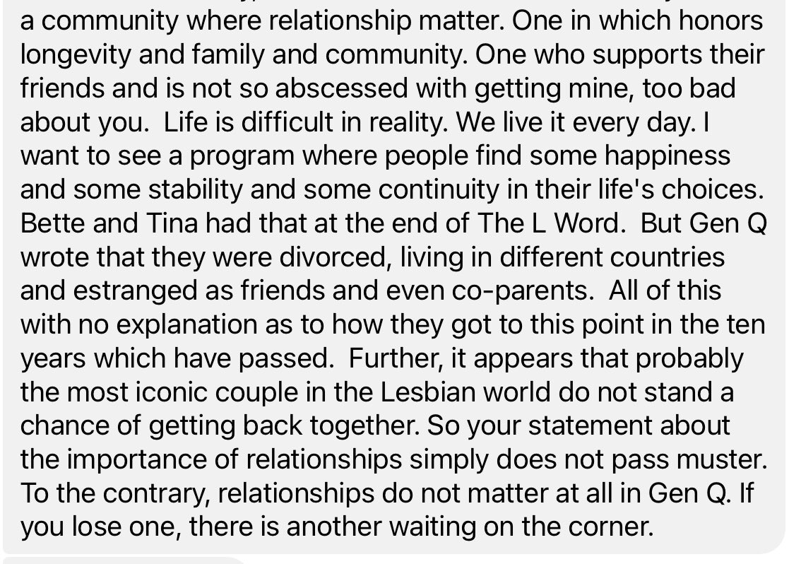This 👇👇👇 Proper representation of our LGBTQ community matters.  We aren’t a bunch of hoes jumping from bed to bed or showing we can’t maintain long term ships.  #tibetteisendgame @MarjaLewisRyan <a href="/reginaYhicks/">Regina Hicks</a> <a href="/Showtime/">SHOWTIME</a> <a href="/ilenechaiken/">Ilene Chaiken</a> <a href="/jenniferbeals/">Jennifer Beals</a> <a href="/katemoennig/">kate moennig</a> <a href="/Leisha_Hailey/">Leisha Hailey</a>