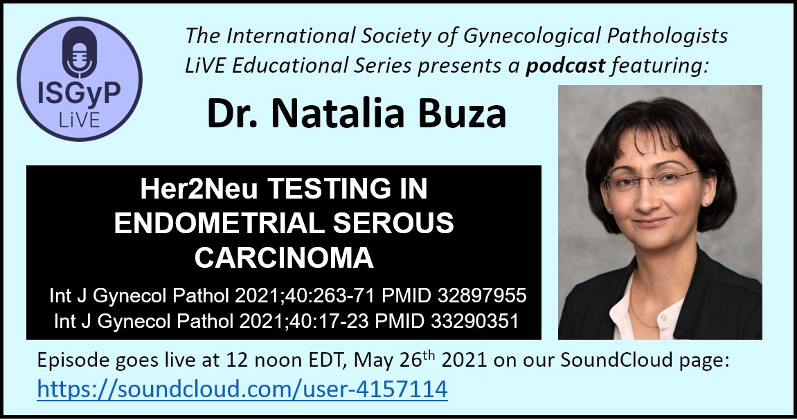 In our next ISGyP LiVE podcast, Dr Natalia Buza <a href="/nataliabuzamd/">Natalia Buza</a> discusses with us her research on Her2 in endometrial serous carcinoma. Listen to the recording soundcloud.com/user-4157114/s… available now