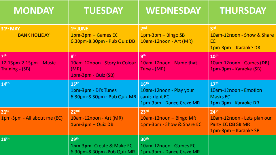 SUSOMacc's tweet photo. As promised, here's what's on at SUSO in June  https://t.co/HHcY9Z35QZ 
Please consider sharing so that more adults with learning disabilities can find us! All activities currently online.

#DisabilityTwitter #Macclesfield #LearningDisabilities #LearningDisability https://t.co/4Hj6l5ixmc