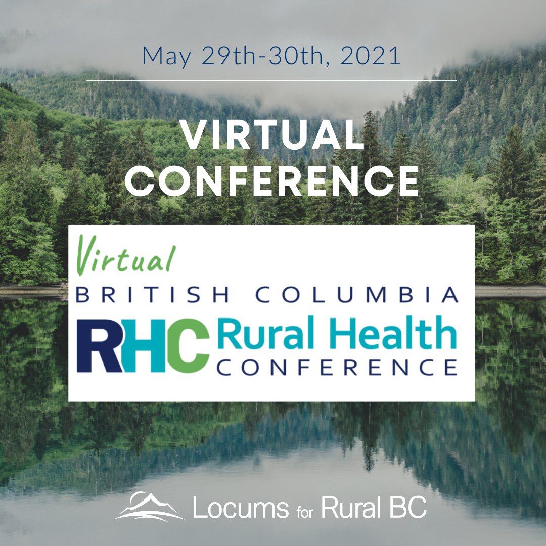 LocumsRuralBC's tweet photo. Locums for Rural BC is pleased to be attending the BC Rural Health Conference on May 29th and 30th. Visit our booth! We are looking forward to meeting you, introducing you to our program, and answering your questions!
Visit: https://t.co/s28aYQfeM9
#LRBC #RHC2021 https://t.co/QJ4LO3gBfn