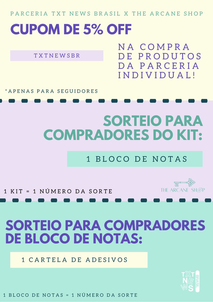 TheArcaneShop's tweet photo. Tem moa chorando, tem arcaners desmaiando! 

Olha o cupom de desconto chegando!! Use o cupom e garanta 5% off na compra dos itens individuais da nossa parceria com a @TXTNewsBrasil! Checa a imagem que tem MUITO MAIS!!

#GetYourKey #TXT #FREEZE https://t.co/5tyk3v9ULv