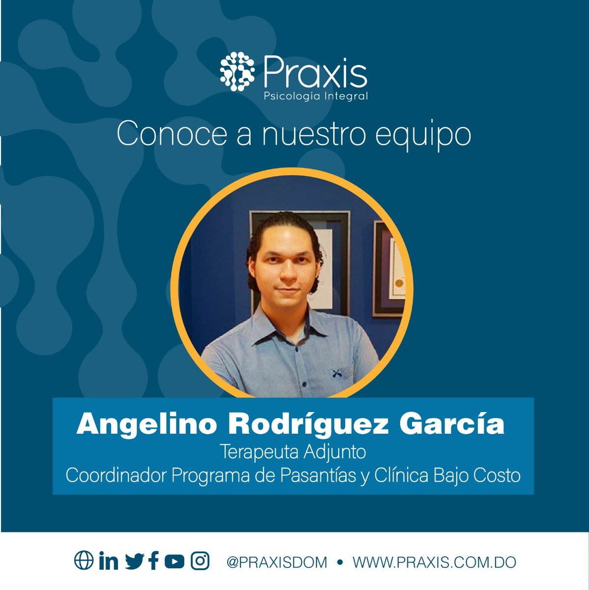 PraxisDOM's tweet photo. Angelino Rodríguez García, Psicólogo Clínico, cuenta con una maestría en Intervención Psicoterapéutica y una especialidad en Psicoterapia. En su práctica profesional trata adultos, familias y parejas.

Puedes solicitar cita en nuestra página web https://t.co/cN36FKZOA4⁠
⁠ https://t.co/yi1e2wUUhf