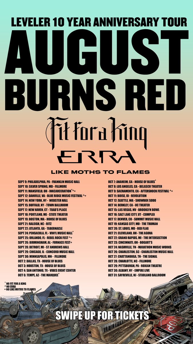 augustburnsred's tweet photo. The Leveler 10 Year Anniversary Tour hits the U.S. this fall!  VIP packages are on sale now at https://t.co/aQhopzBwAY! GA tickets on sale Friday May 28th at 10am! Let’s party like it’s 2019!! https://t.co/Q2J3dlVogt