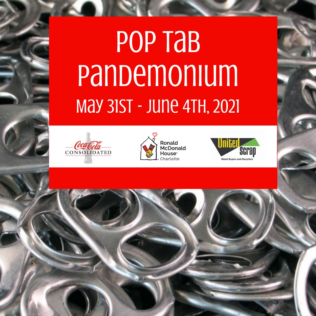 rmhclt's tweet photo. #REMINDER Grab your #PopTab collection & get ready to drop it off to fill a recycling bin during our first Pop Tab Pandemonium the week of May 31st!
We will have a final "weigh-in" at 3 pm on June 4th. Click the link below for more details:
🔗 https://t.co/lJCyBkGCOq https://t.co/ZbEZLOPAgH