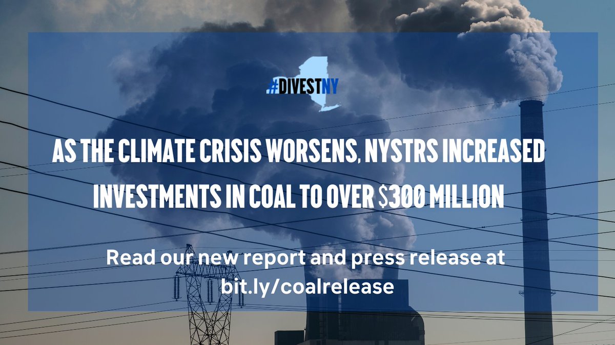 Breaking: New York State Teachers pension fund has more than $300 million invested in coal companies. It has increased its investments in coal in the last quarter by more than $70 million!

And yes it is 2021. #DivestNY
Read more: bit.ly/coalrelease

#coal #ESG