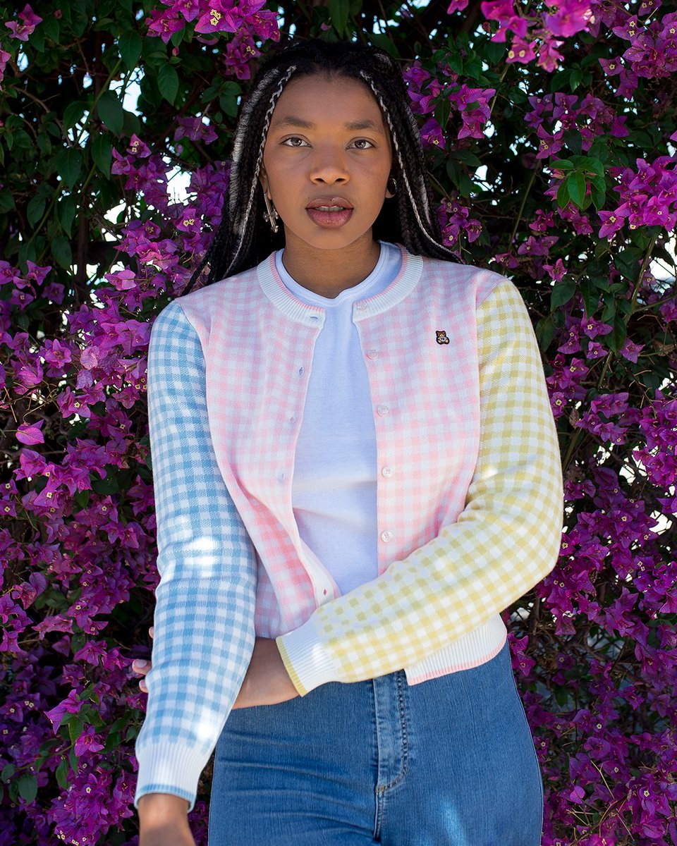 Women's gingham jacquard knit cardigan 