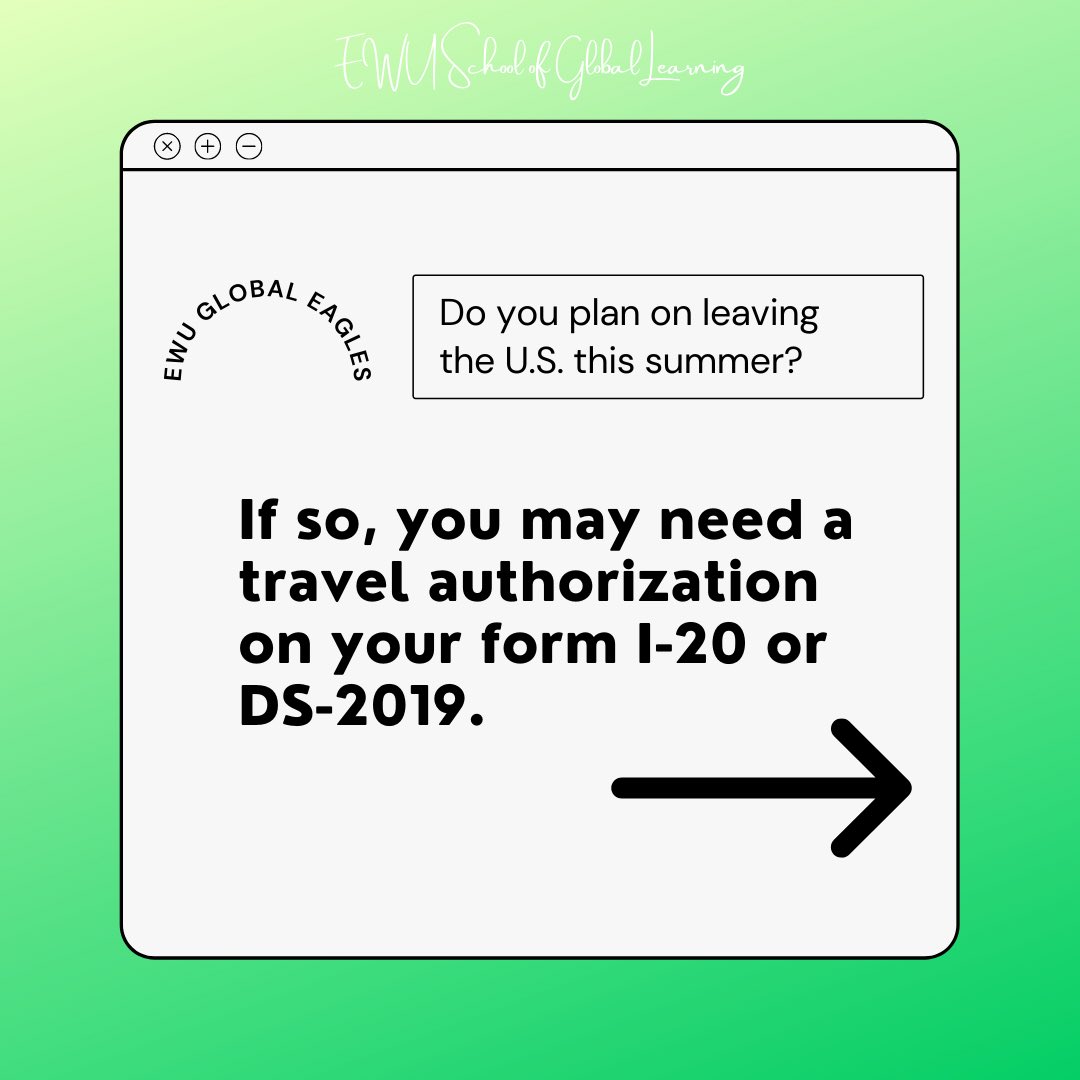 EWUglobal's tweet photo. Stop by our Travel Clinic to get your travel signatures, NO APPOINTMENT REQUIRED!*
When: June 2nd and June 9th
Time: 1 PM - 4 PM
Where: Outside of Patterson Hall and Tawanka
*Please bring your most recent I-20 and passport! https://t.co/fcym4uzLAC