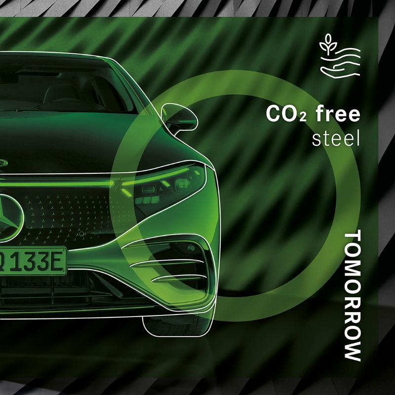 DaimlerTruck's tweet photo. Our next step to CO2-neutrality: In less than 5 years we will use CO2-free steel in various vehicle models. Therefore @MercedesBenz takes an equity stake in the Swedish start-up H2 Green Steel. #MercedesBenz