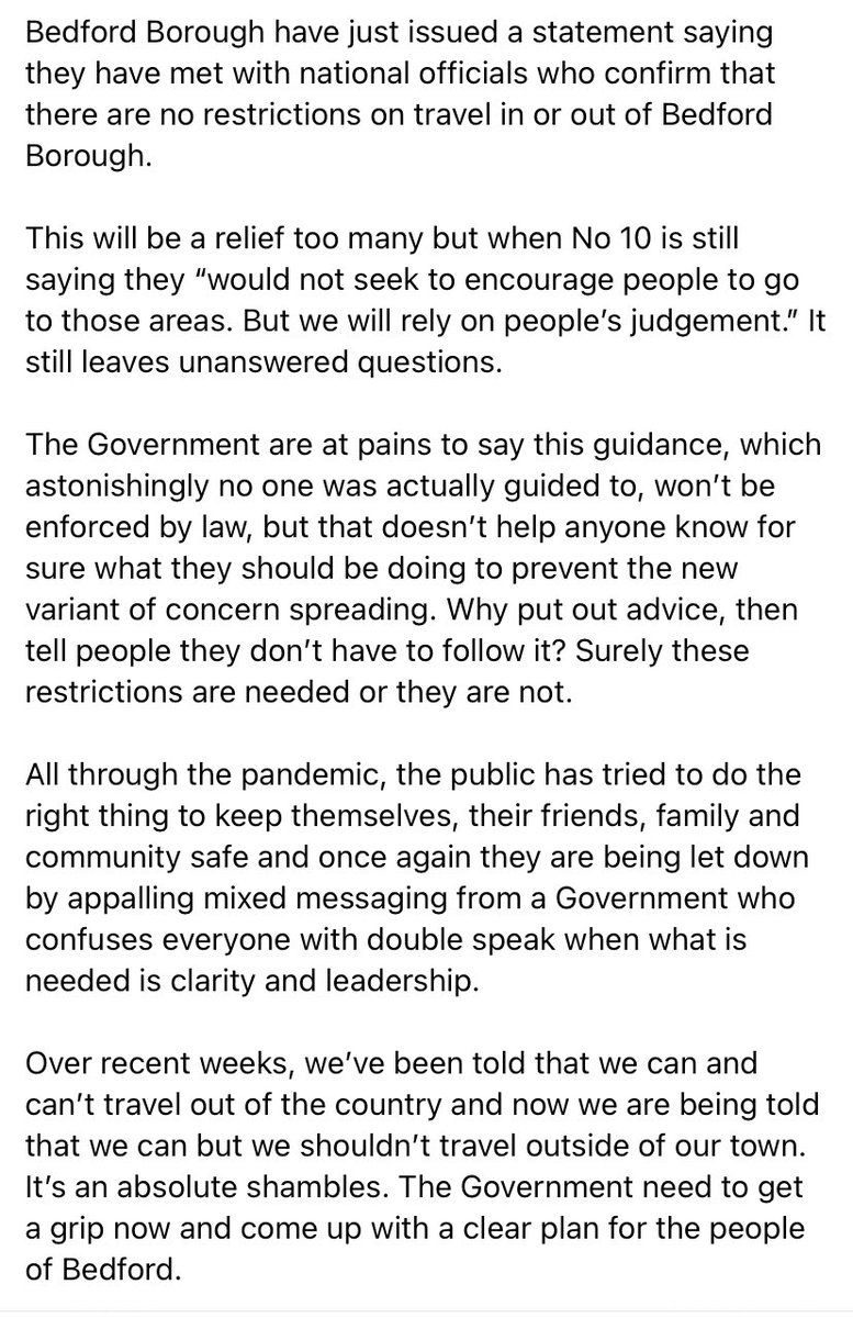 YasinForBedford's tweet photo. My statement on the latest information regarding the change to the Covid 19 guidance for Bedford Borough. https://t.co/Fga1usWn0v