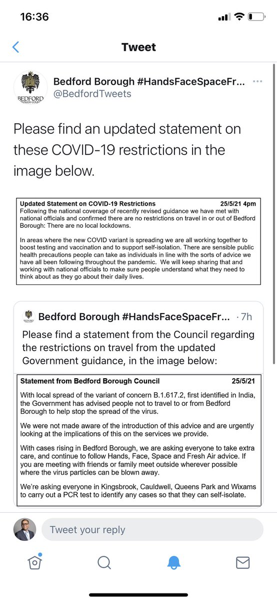 YasinForBedford's tweet photo. My statement on the latest information regarding the change to the Covid 19 guidance for Bedford Borough. https://t.co/Fga1usWn0v