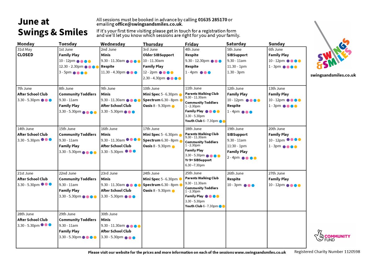 swingsandsmiles's tweet photo. Our June timetable is now available! We're looking forward to welcoming lots of you to the centre, and hopefully getting out in the garden when the rain stops 🌳☀️If you would like any more information or to book please email office@swingsandsmiles.co.uk https://t.co/2TAOtw2Mzo