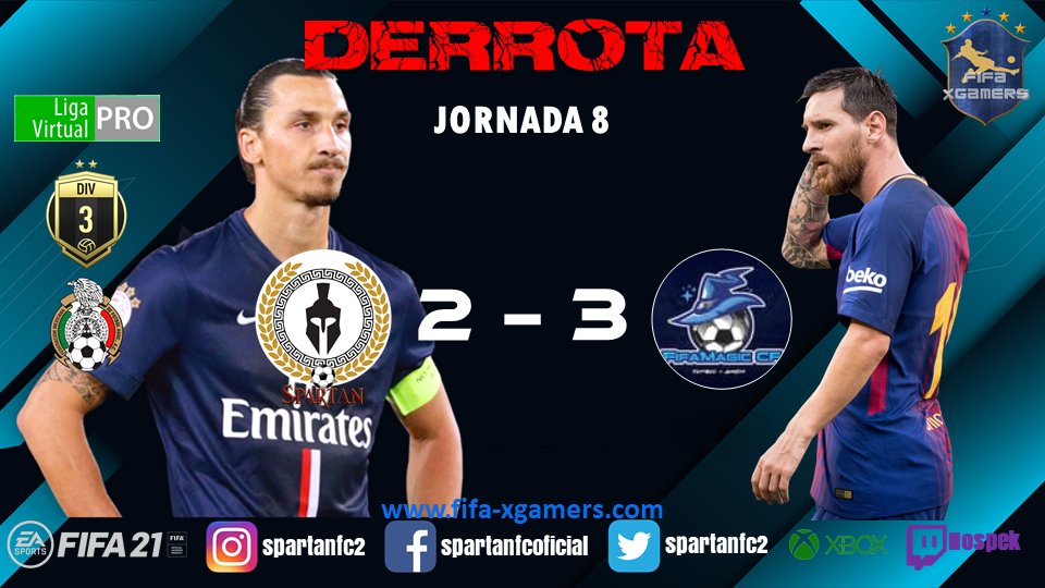 SpartanFC2's tweet photo. 🚨 RESULTADO 🚨

🆚 Nuestros juegos, contra #CDNeptuno terminó en VICTORIA por 3 - 0 y @FifamagicC terminó en DERROTA por 2 - 3.

🏆 @LigaVirtualPro_ 3ra Div ⚽️🎮

| #LVP | #ProClubs | #XBOX | #eSports | #FIFA21 | #ClubesPRO | #eLigaMX | #CristianMartinoli | #LigaBBVAMX | https://t.co/IyZPE80icj