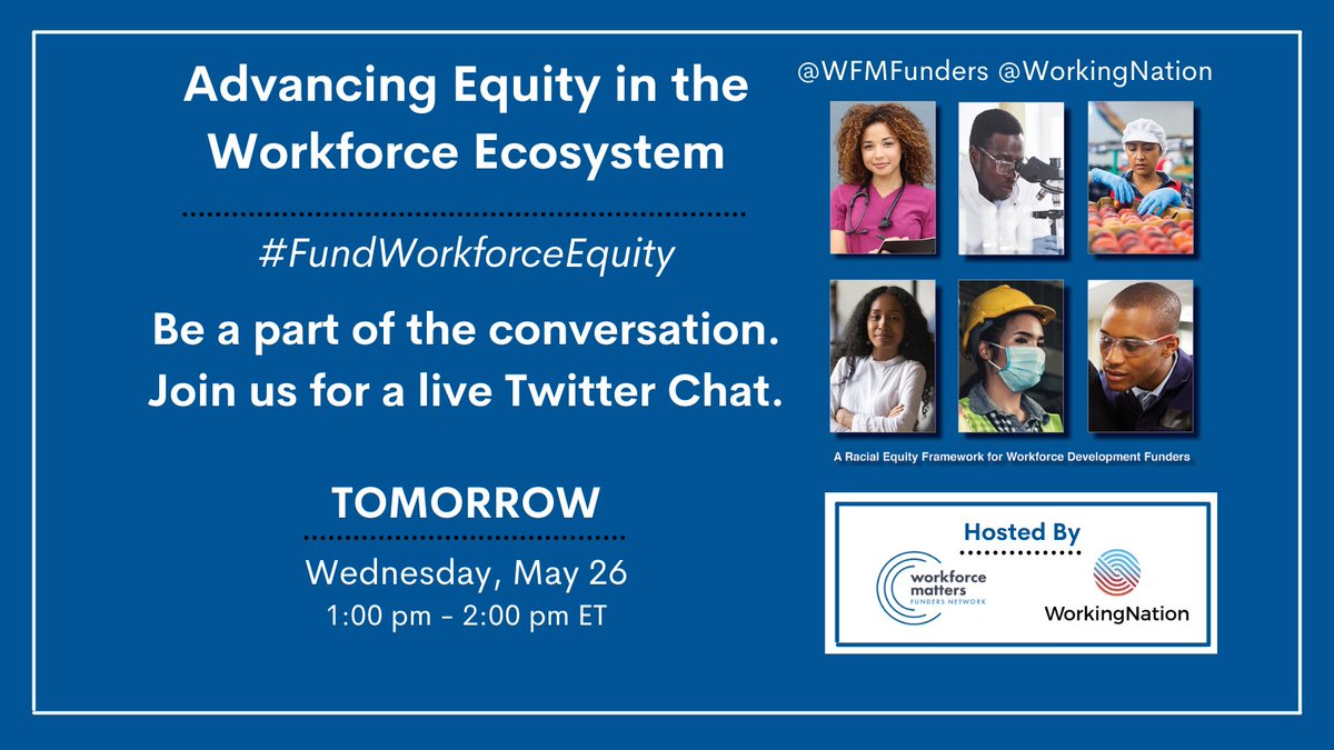 RamonaWritesLA's tweet image. Join our @WFMFunders and @WorkingNation Twitter chat TOMORROW at 1p ET. We're talking about ways to advance #equity and eliminate bias in #workforcedevelopment funding. Share your thoughts, suggestions, and questions. More details at: ow.ly/Aebc50EUZ1R #FundWorkforceEquity
