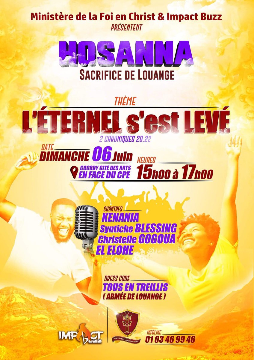 el_worship's tweet photo. Hello🤗
Juste vous annoncer que ce Dimanche 06 Juin 2021 aura lieu #HOSANNA, temps de louange à notre SEIGNEUR JÉSUS. Nous vous invitons à y prendre part. Nous y serons également par la grâce de Dieu. Toutes les infos sur le visuel ❤️
#hosanna #SacrificeDeLouange #MFC #impactbuzz https://t.co/4yjQYCPNTL